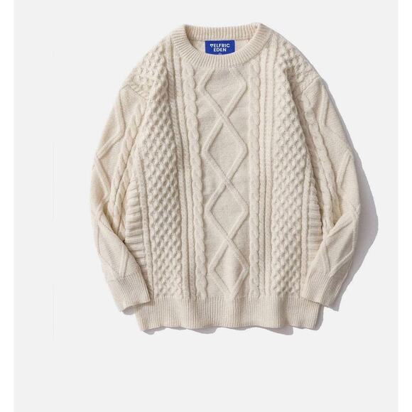 AELFRIC EDEN RETRO 90S CABLE KNIT SWEATER cream size XL - Picture 1 of 11